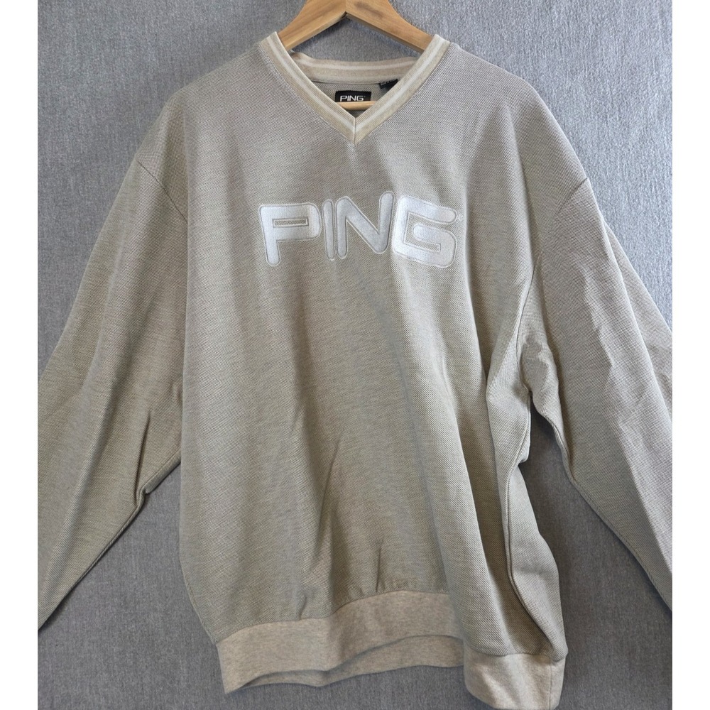 Ping Golf Vintage Sweatshirt L Knit Pullover Spellout Logo Woven Oatmeal Y2K
